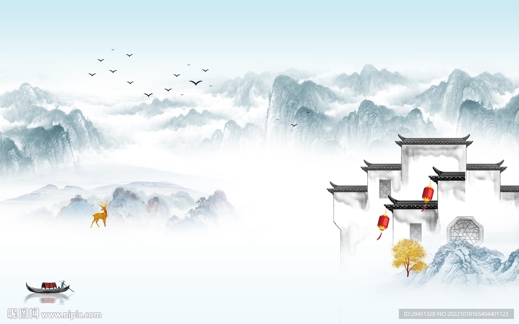 简约 最新山水墙画 Tif分层