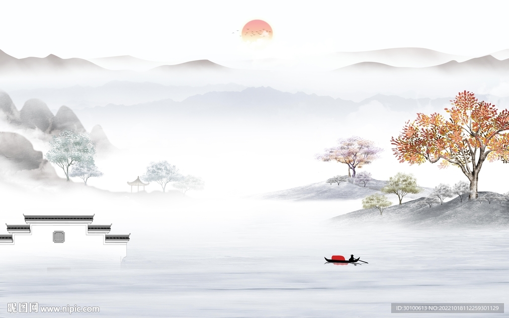 人气意境山水墙画 Tif分层