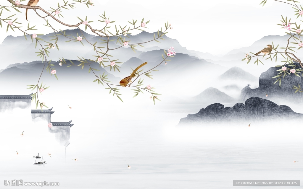 高档意境山水墙画 Tif分层