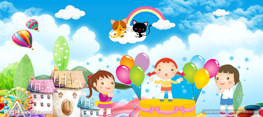 卡通儿童房背景墙