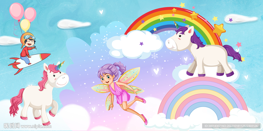 可爱卡通独角兽背景墙
