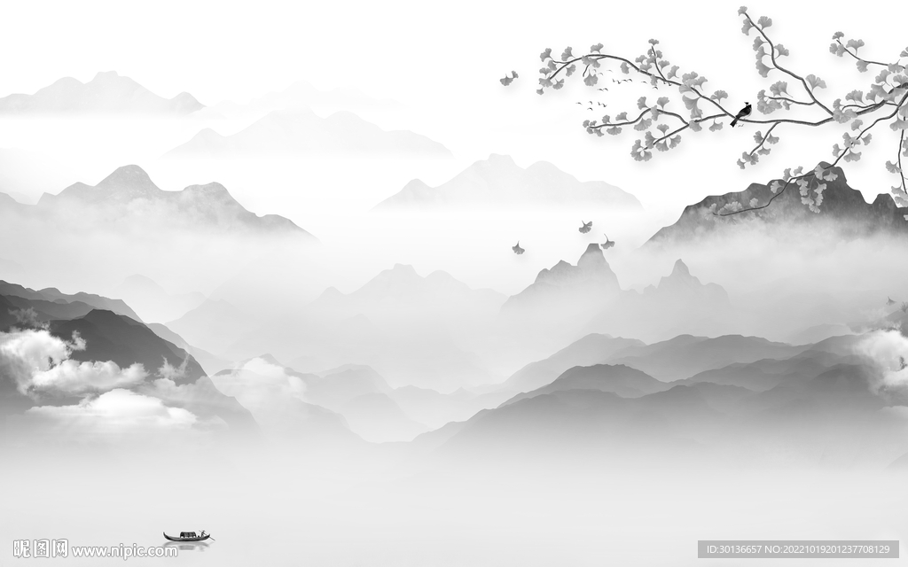 中式新人气山水画 Tif分层