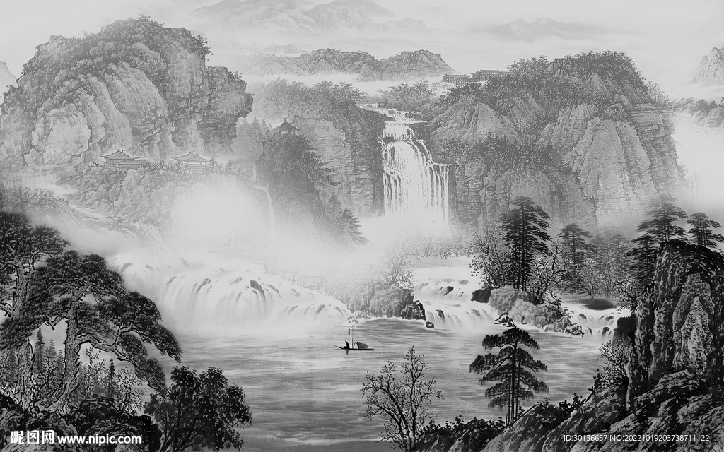 灰色 爆款人气山水 Tif分层