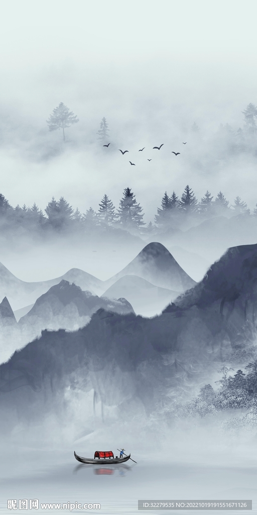 高端 山水玄关框画 Tif分层