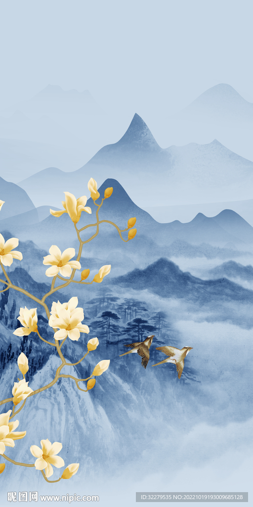 最新 山水新玄关画 Tif分层