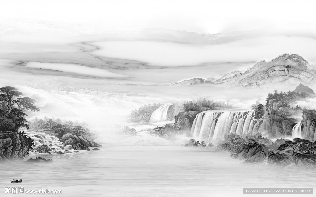 背景墙新上架山水画 tiF分层