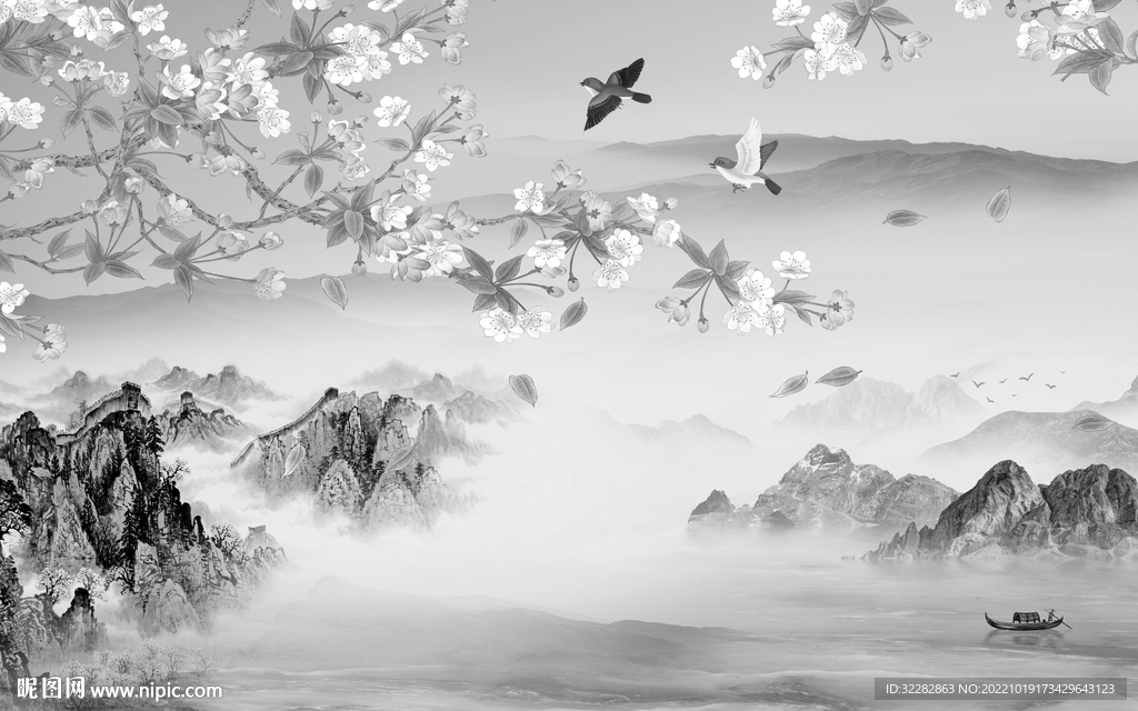 客厅高档简约山水 tiF分层