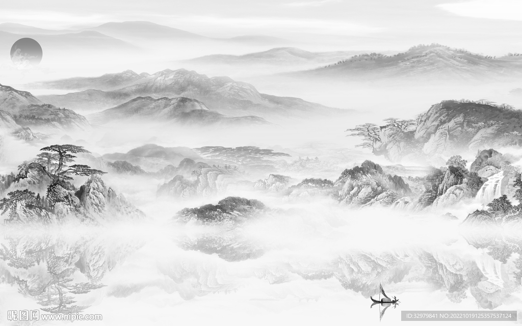 灰色简约山水 Tif分层