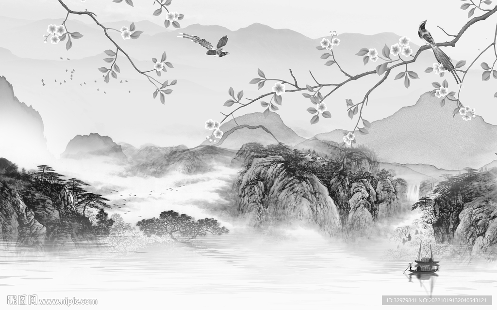 新中式新品简约山水 Tif分层