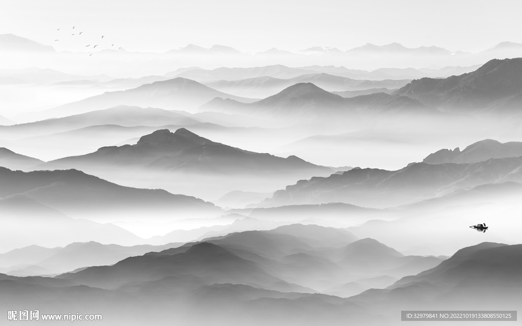 水墨最新山水框画 Tif分层