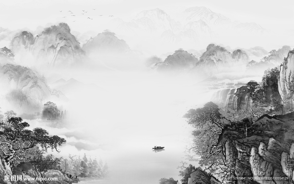 新品最新山水框画 Tif分层