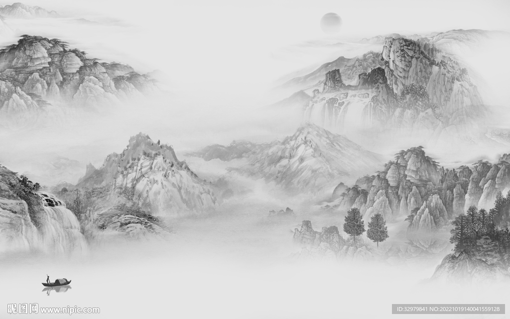 中式最新山水框画 Tif分层