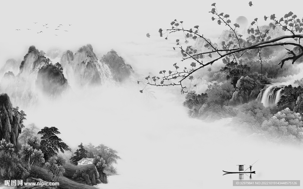 新上架中式山水框画 Tif分层