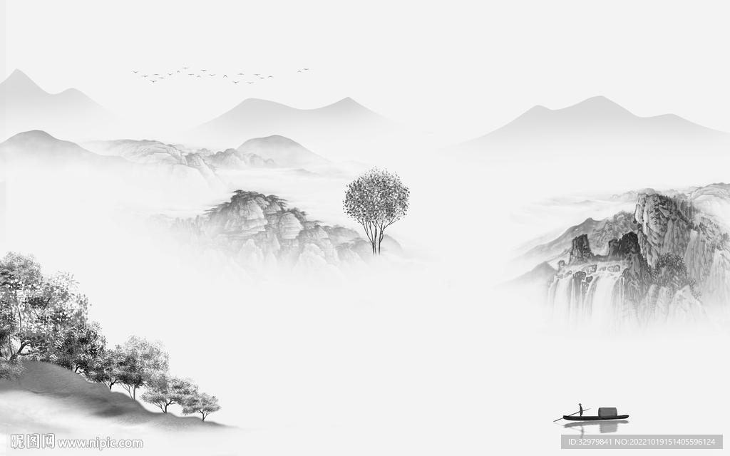 新款中式山水框画 Tif分层