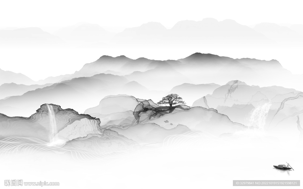 意境 中式山水框画 Tif分层