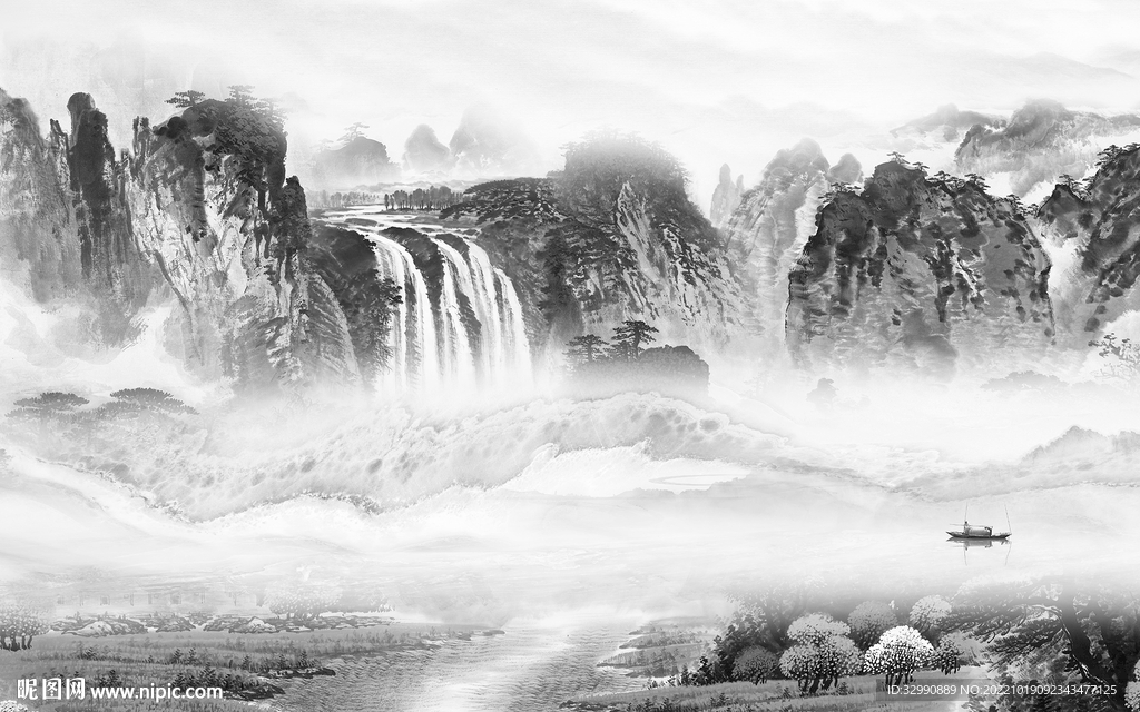 新款 灰色大气山水 tif分层