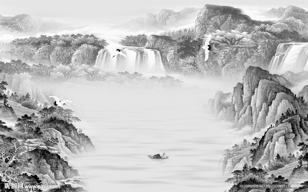 中式灰色大气山水 tif分层