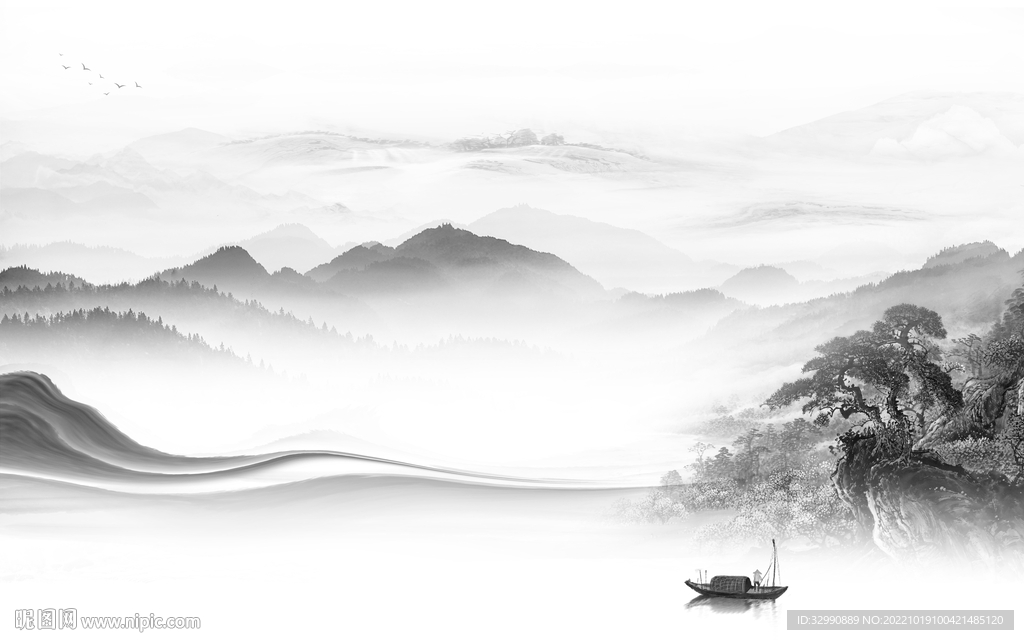 灰色极简大气山水 tif分层