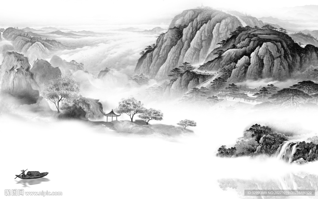 现代 灰色大气山水 tif分层