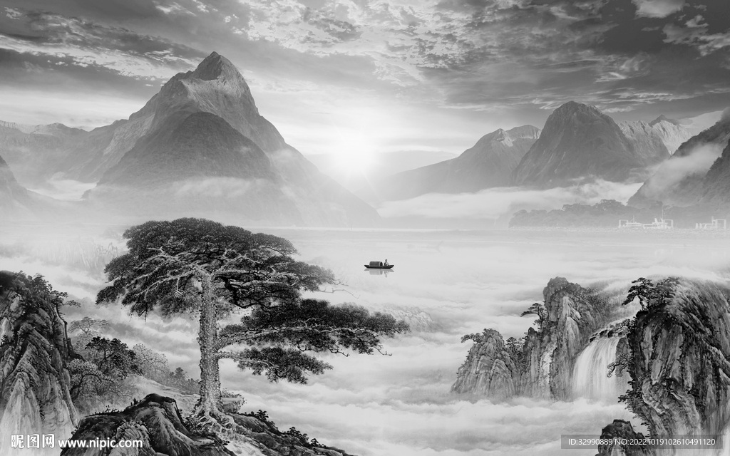 中国风中式人气山水 tif分层