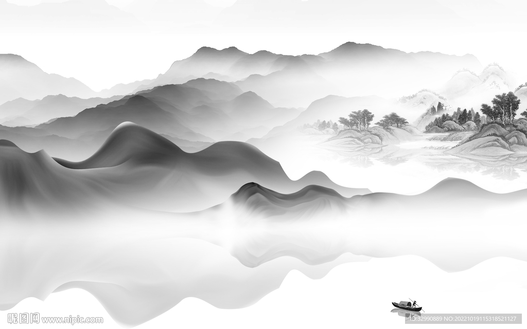 现代 中式人气山水 tif分层