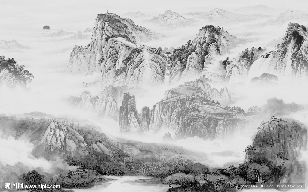 国画 意境高档山水 tif分层