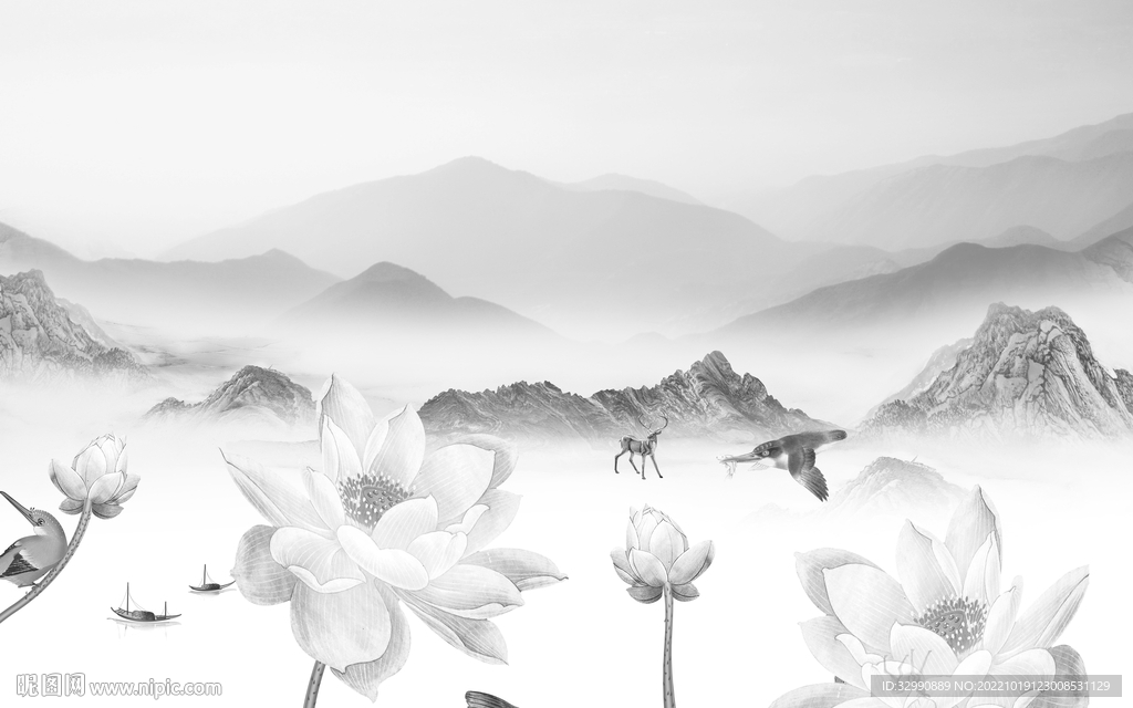 简约意境高档山水 tif分层