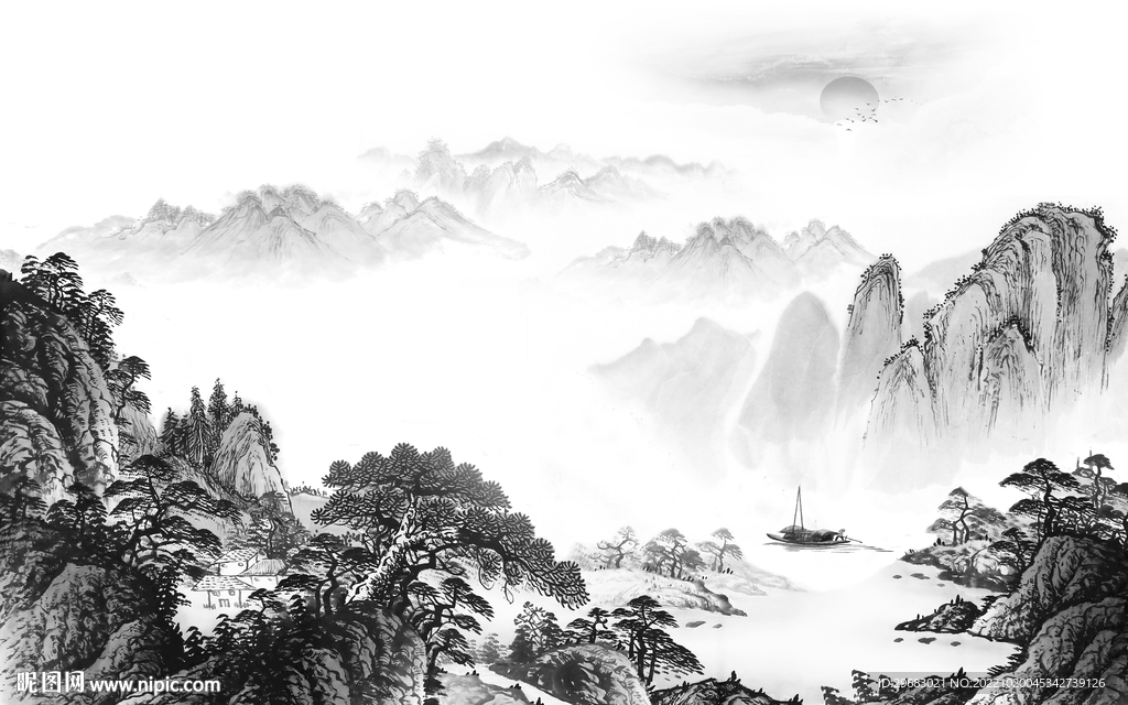 高清 灰色新款山水 tif分层