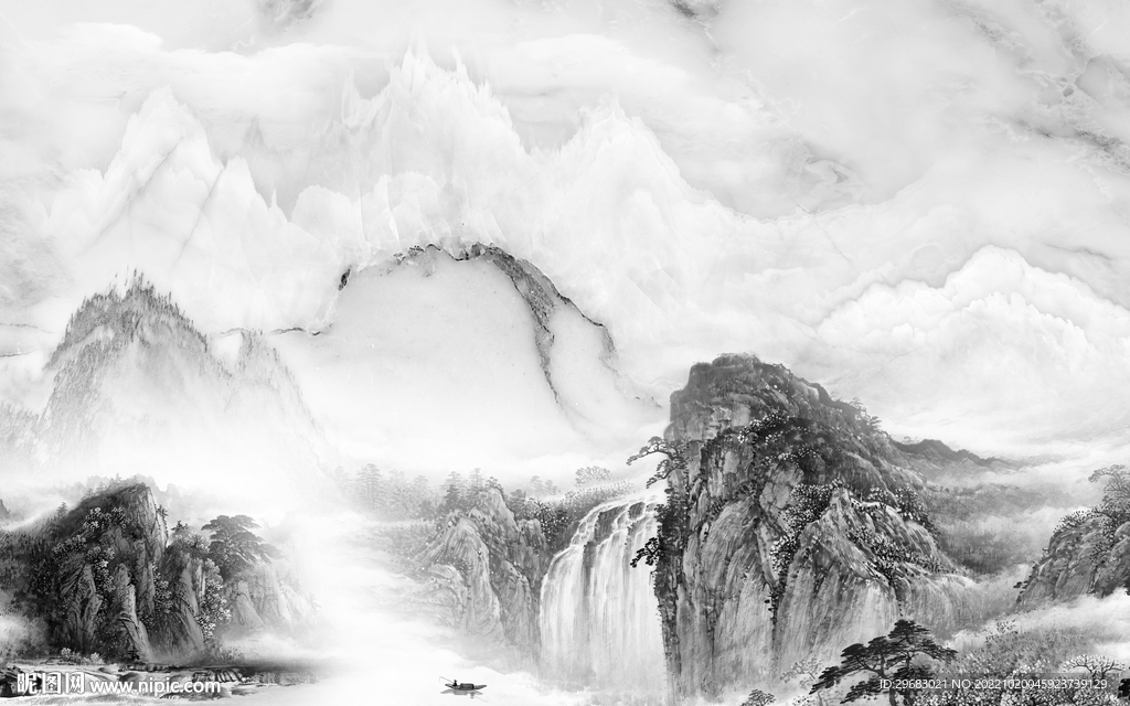 高档灰色新款山水 tif分层