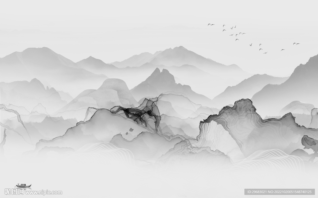 电视高雅灰山水画 Tif分层