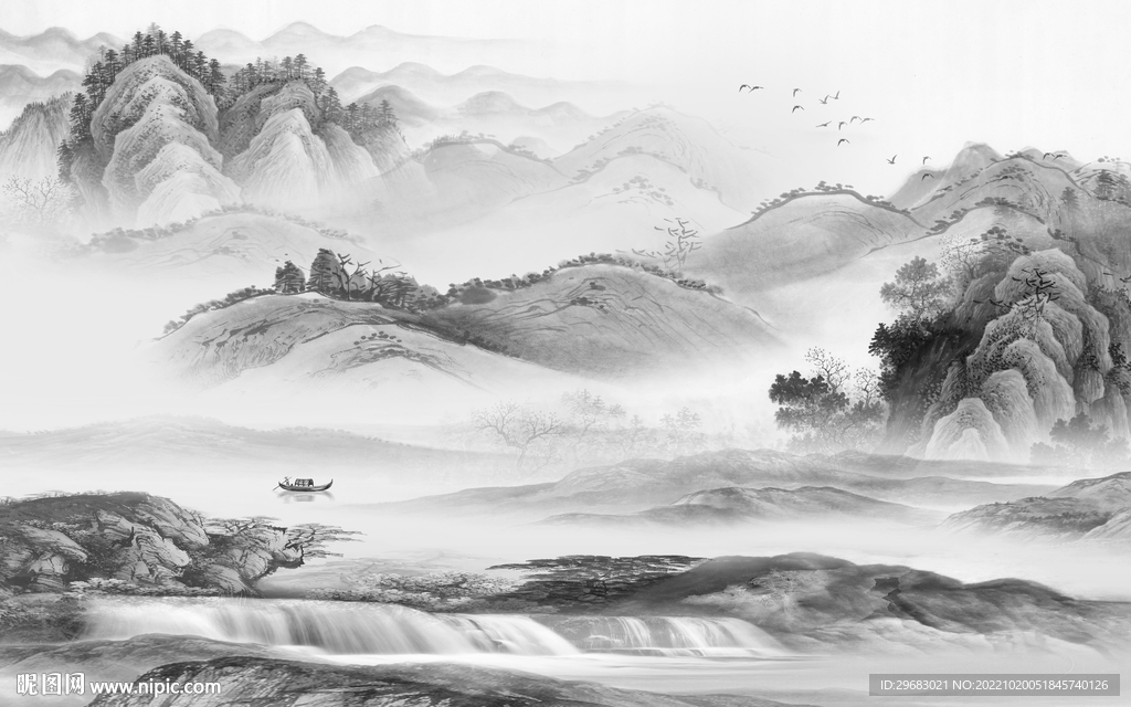 背景墙高雅灰山水画 Tif分层