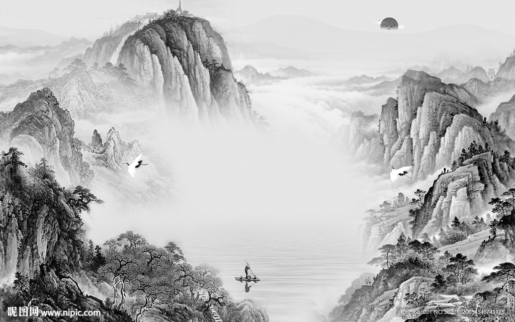 最新高雅灰山水画 Tif分层