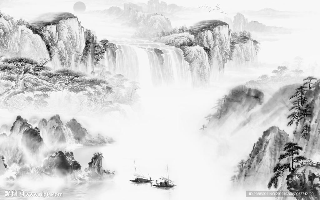 现代高雅灰山水画 Tif分层