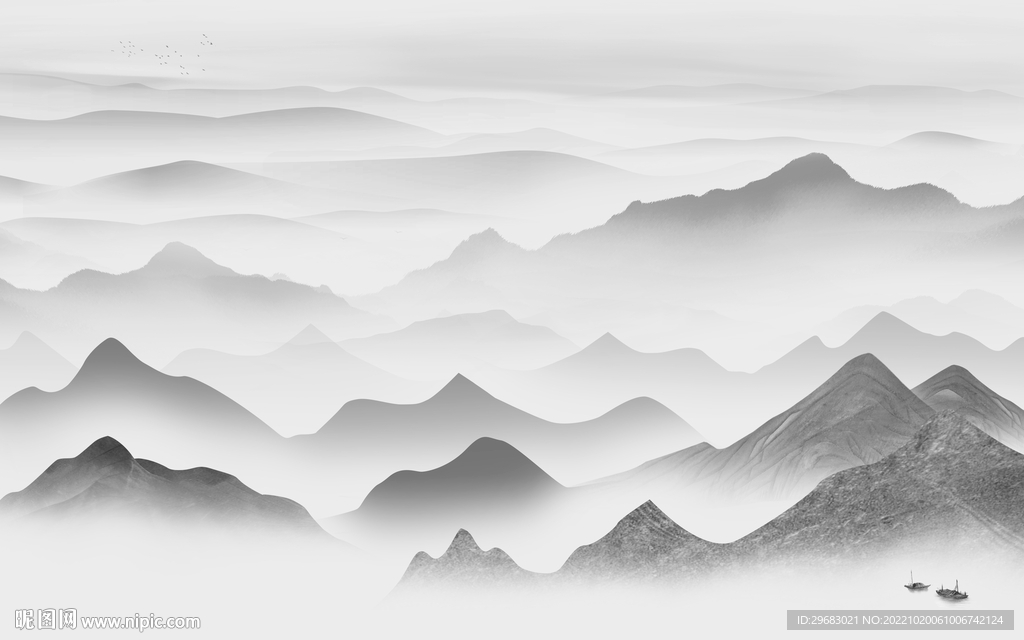 高清 高雅灰山水画 Tif分层