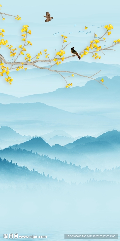 花鸟 高端玄关山水 TiF分层