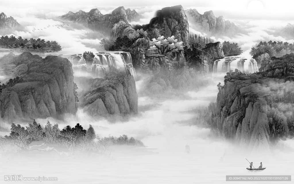 背景墙灰色风山水画 Tif分层