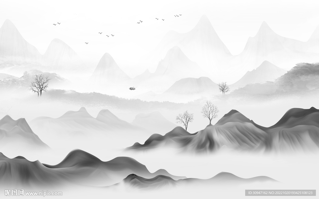 大气高雅风格山水 Tif分层