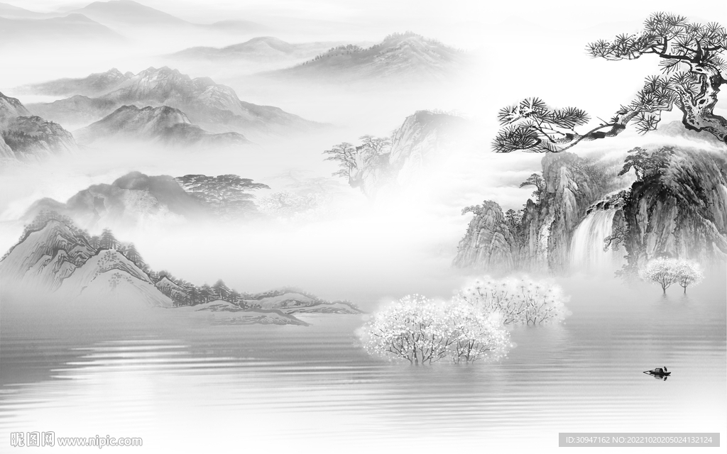 电视灰色风山水画 Tif分层