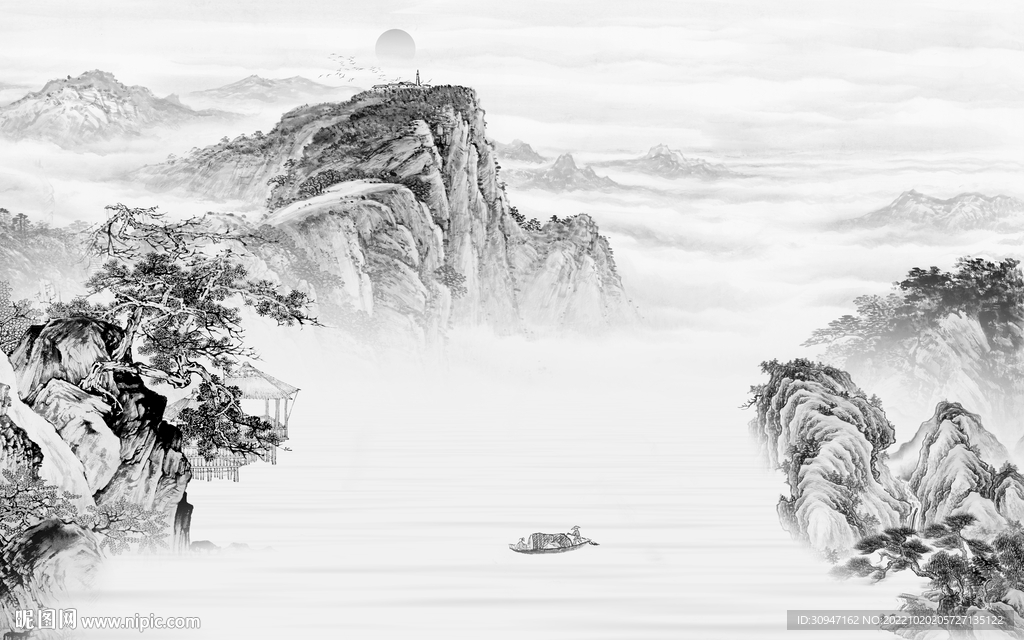 新款灰色风山水画 Tif分层