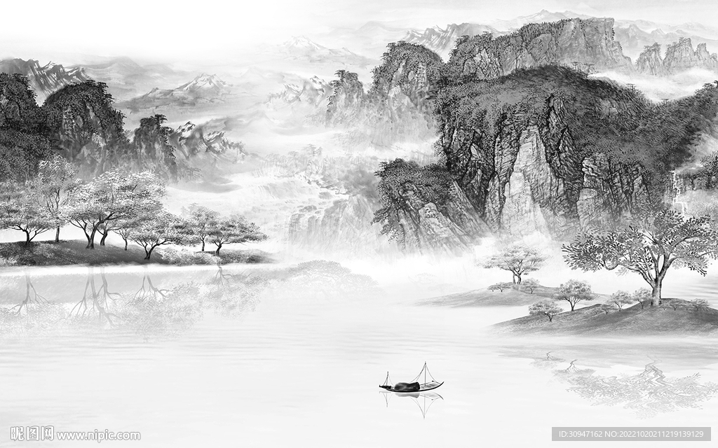 客厅 灰色风山水画 Tif分层