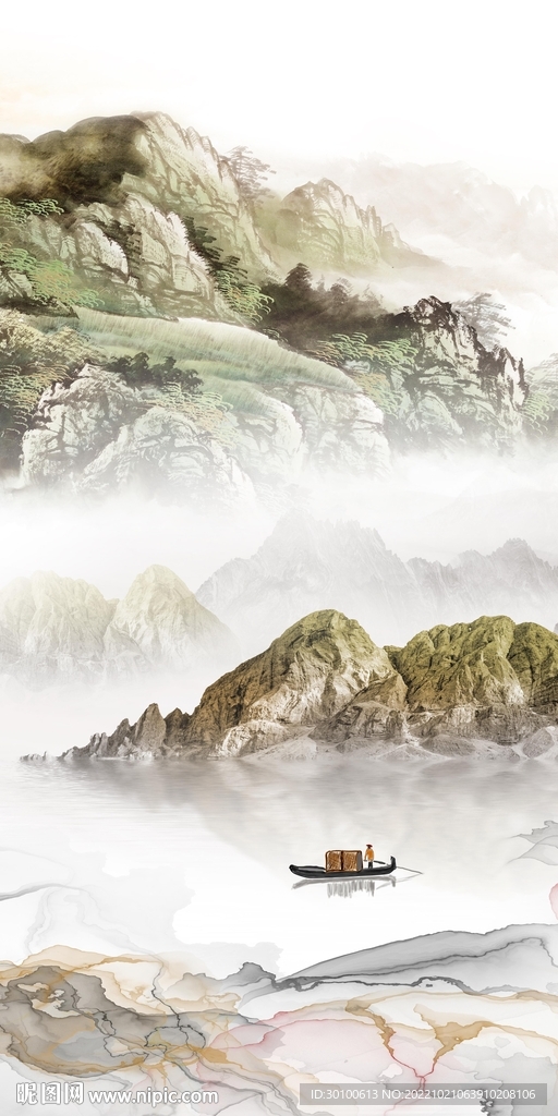 金色 高档玄关山水 tiF分层