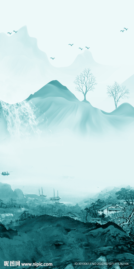 背景墙高档玄关山水 tiF分层