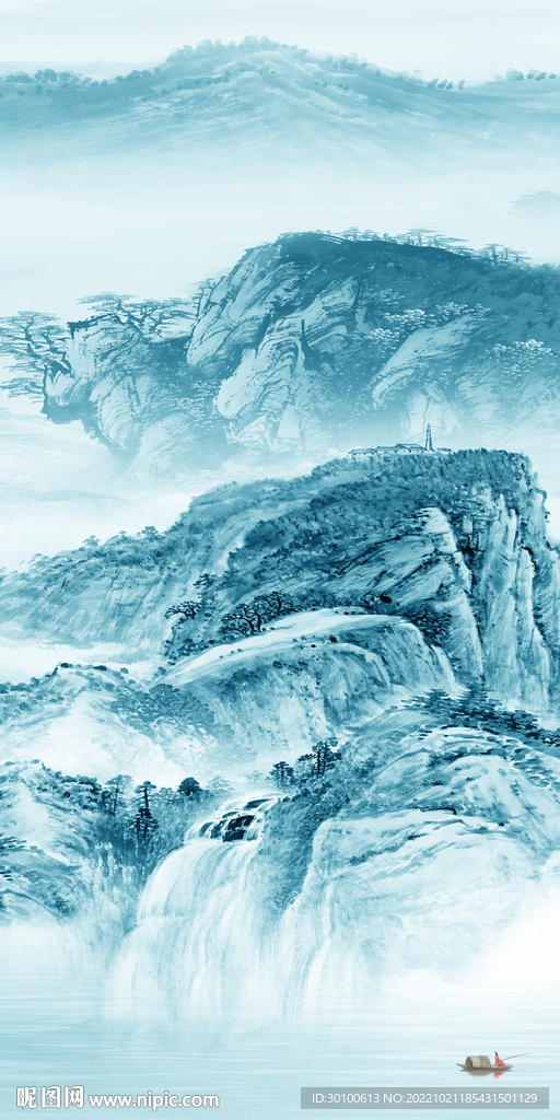 蓝色 高档玄关山水 tiF分层