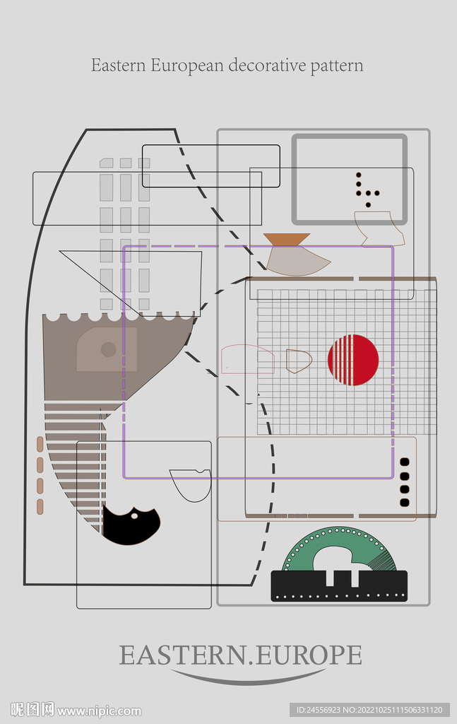 欧洲东南部落抽象拼接线条色块装