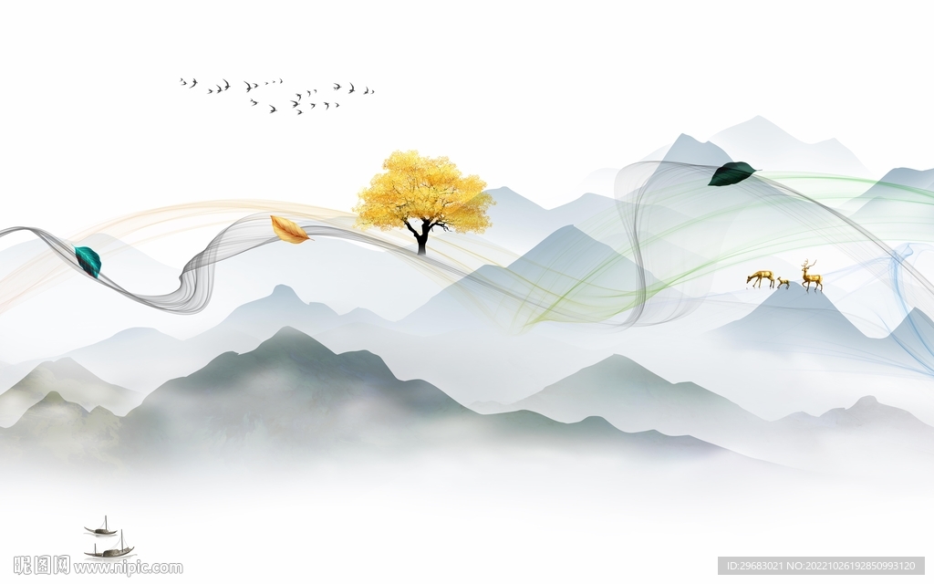 爆款客厅新山水画 tIF分层