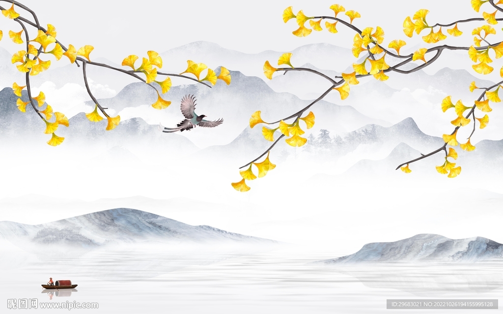 花鸟 客厅新山水画 tIF分层