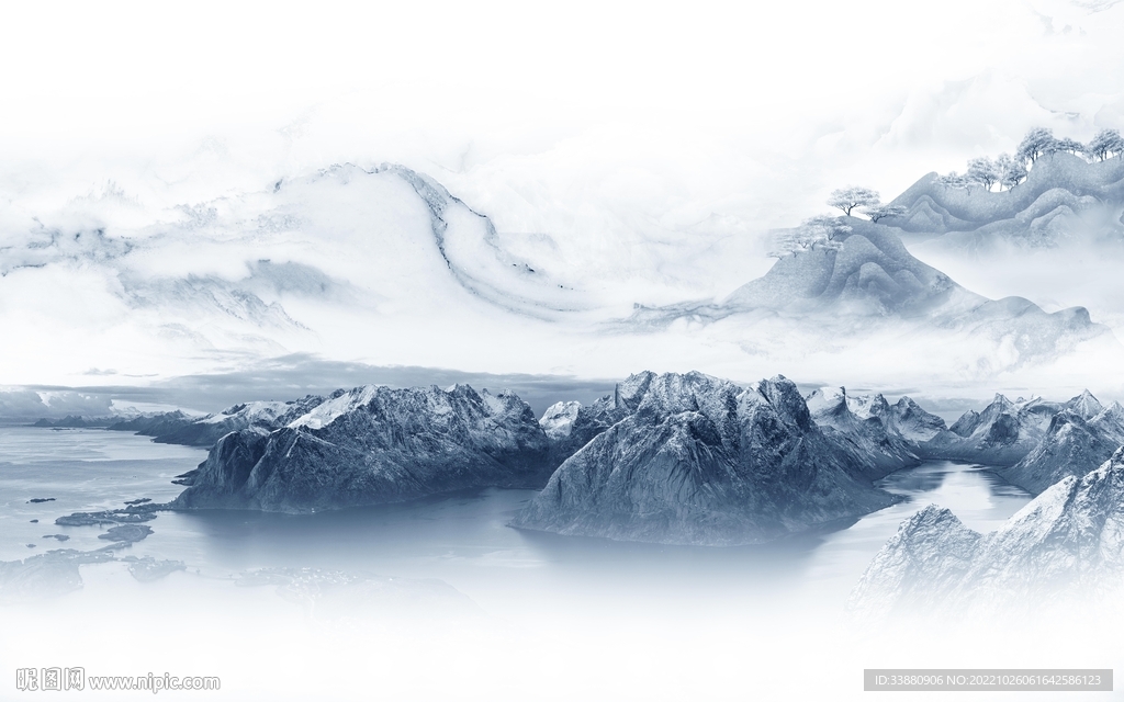 水墨 中国风山水画 Tif分层