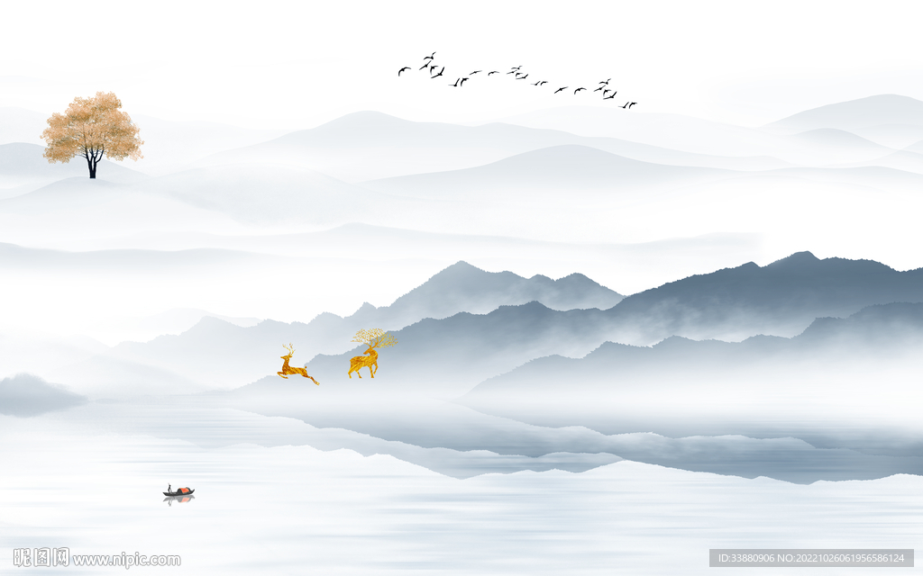 意境 中国风山水画 Tif分层