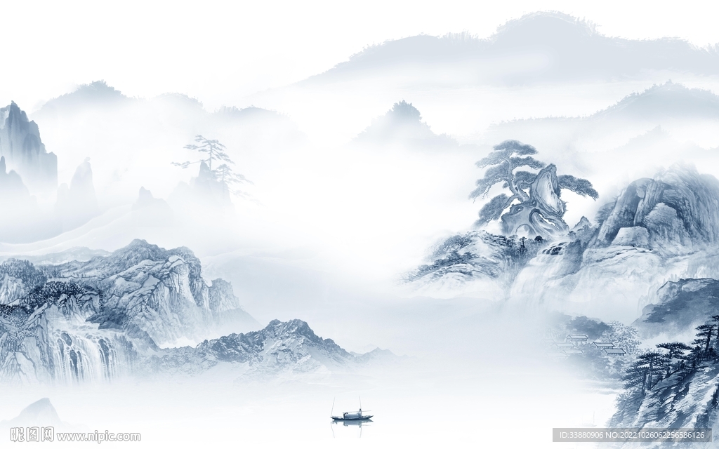 现代 中国风山水画 Tif分层