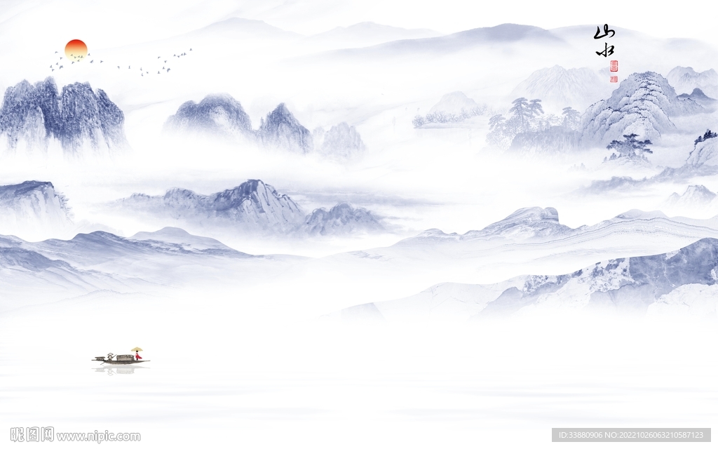 最新 中国风山水画 Tif分层